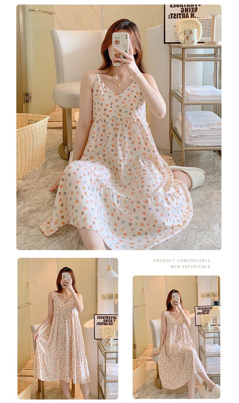 Product Introduction of Summer 2024 New Suspender Nightdress Women's Pure Desire Style Thin Poplin Pajamas Home Wear Sweet for Outer Wear Artificial Cotton Midi Dress 17
