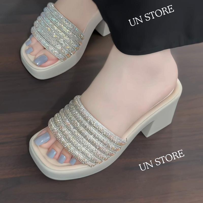 Dép đế xuồng 7 phân nhiều dây quai ngang đính đá lấp lánh Un Store USD056 Nữ  Shoes Jean