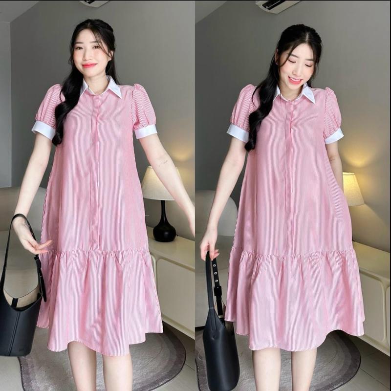 Đầm bầu sơ mi công sở đuôi cá kẻ sọc Gigi Dress