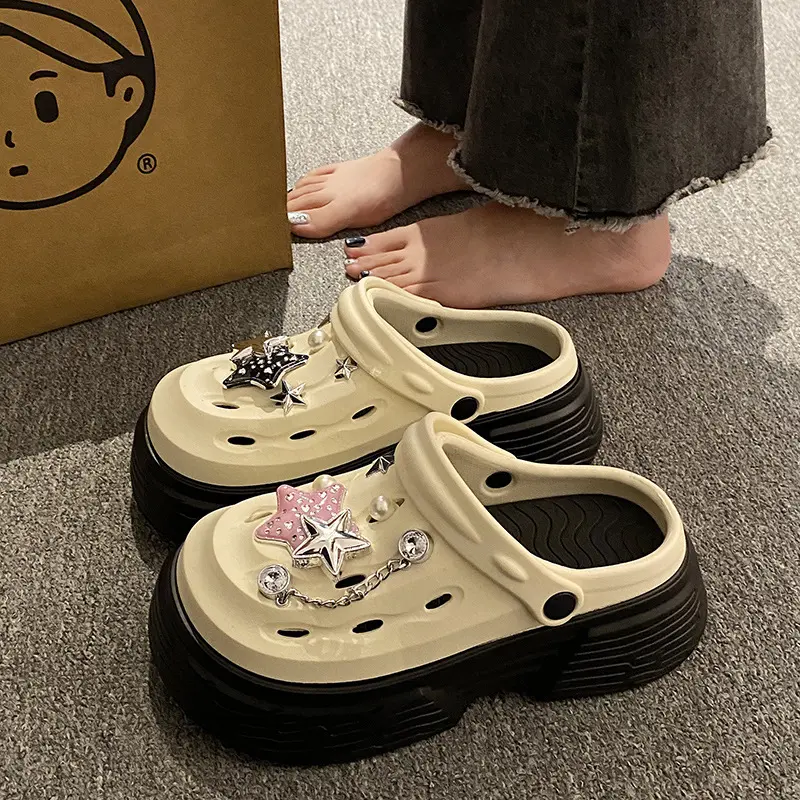 Thick Bottom Toe Cap Slippers Women's Summer Wear 2024 New Coros Shoes Two-Way Wear Anti-Odor Beach Sandals