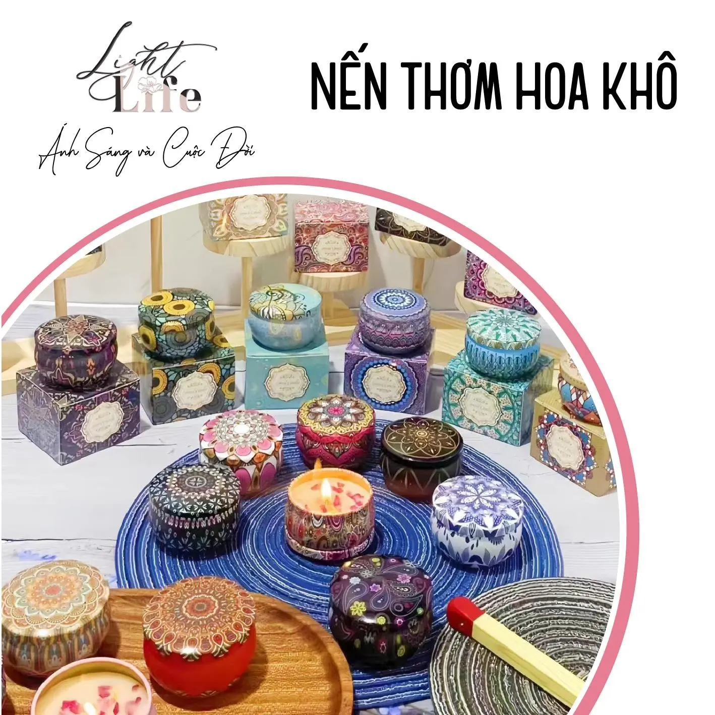 (Bao Gồm Hộp) Nến Thơm Hoa Khô Light & Life, Mùi hương tự nhiên vỏ hộp thiếc, Xông phòng, Khử mùi, Decor Trang Trí Cho Không Gian Lãng Mạn. Decor Phòng Trang Trí Nhà Đồng nến thơm nến thơm Dầu Thơm n ế nến thơm lọ nến nến thơm