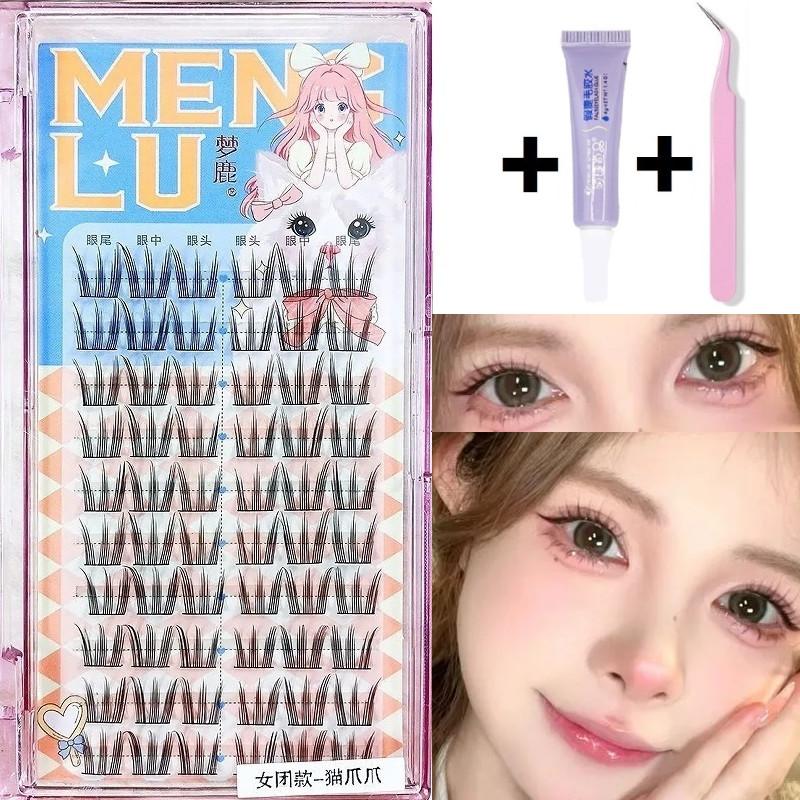 Lông Mi Giả Thiết Kế Hình Móng Vuốt Mèo Bộ Sưu Tập Dung Tích Lớn Kèm Keo Và Nhíp Thích Hợp Để Trang Điểm