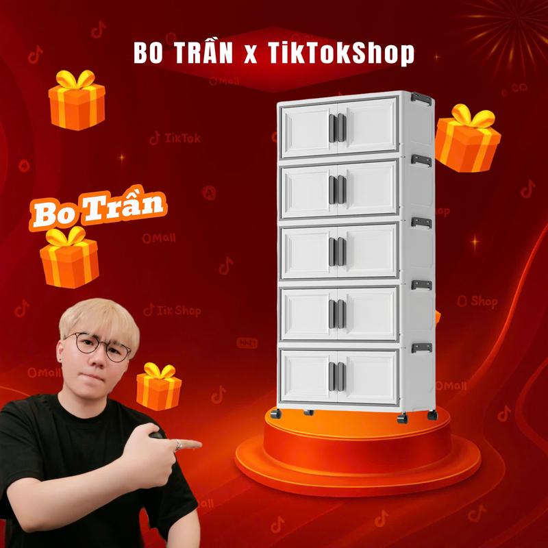 [Bo Trần]【Rộng 52 Derorice Tủ nhựa đựng quần áo có thể gập lại , Khóa cài cố định, Đáy có bánh xe