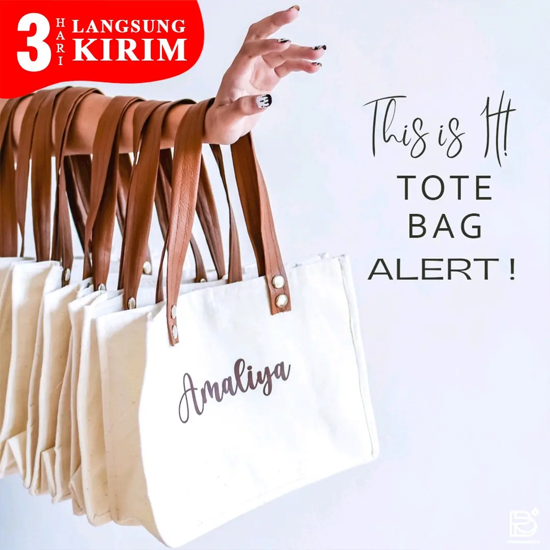 TOTEBAG BAG ((CUSTOM NAMA) uk. LARGE(38x10x28CM)  - Bridesmaid Bag Canvas Tas Weddingoo