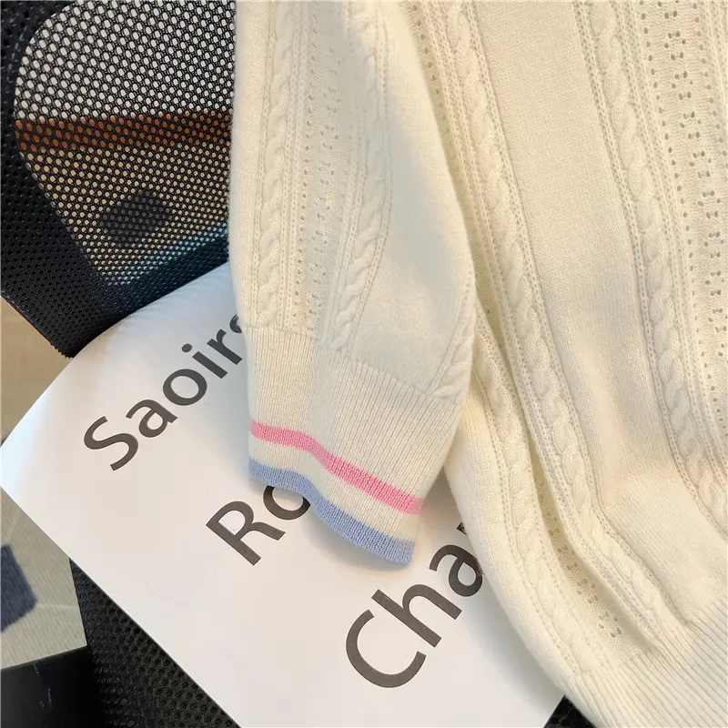 Đồ Len Cổ Polo, Thiết Kế Phong Cách Pháp, Dành Cho Nữ, Hàng Mới Về Mùa Hè 2024, Phong Cách Preppy, Áo Phông Dễ Phối Đồ Thường Ngày Thời Trang Top Women 3