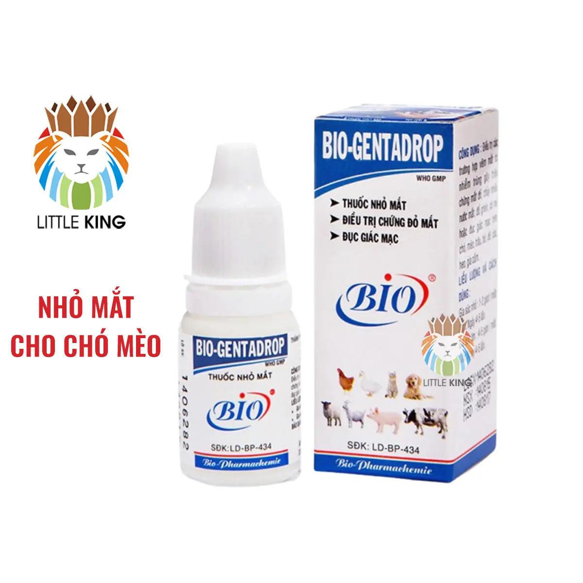 Thuốc Nhỏ mắt chó mèo Bio genta drop 10ml trị viêm giác mạc, đau mắt, đỏ ngứa vệ sinh mắt thú cưng Little King pet shop