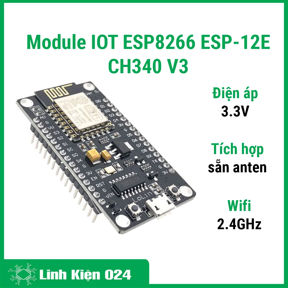 Module IOT ESP8266 ESP-12E CH340 V3 cổng nối tiếp