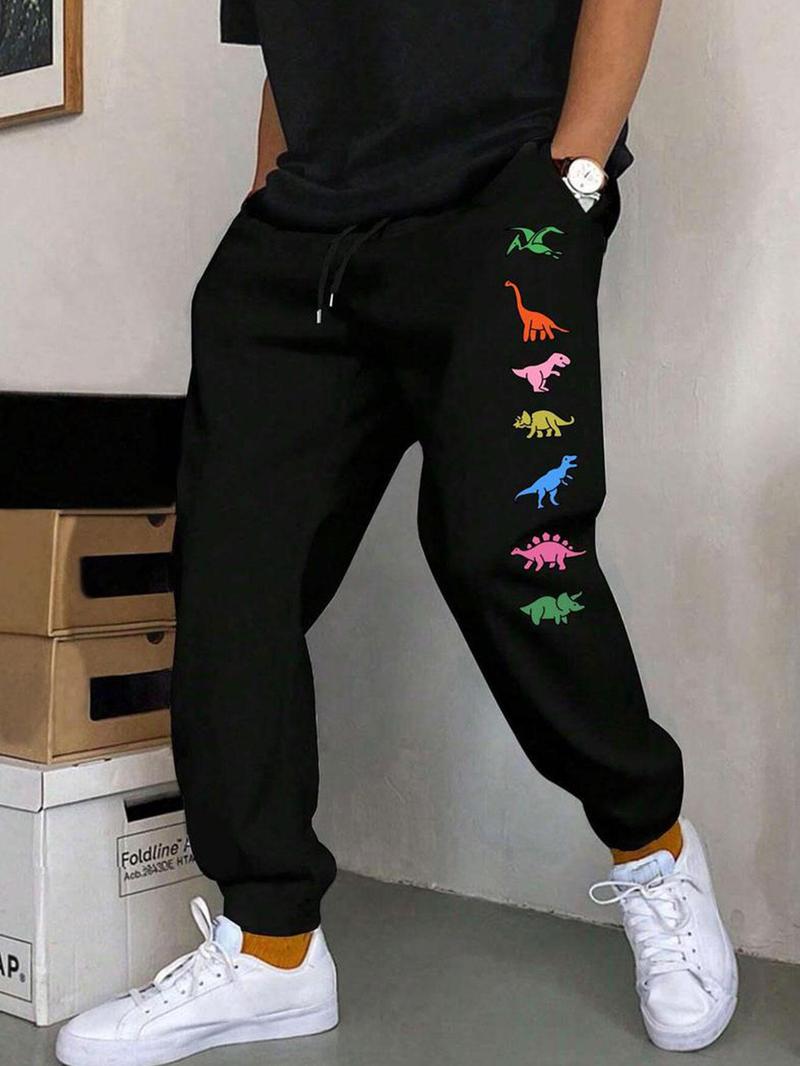 Product Introduction of Men's Regular Fit Dinosaur Print Drawstring Waist Sweatpants, Casual Comfy Pants for Fall & Winter, Men's Trousers for Daily Wear 4