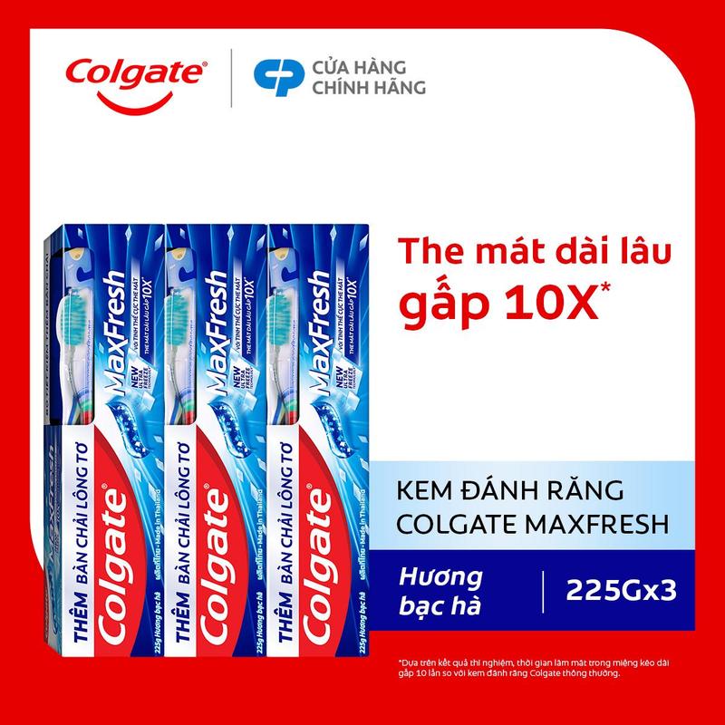 Flash Sale Tặng bàn chải đánh răng lông mềm Bộ 3 Kem đánh răng Colgate MaxFresh 225g tuýp