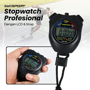 Stopwatch LCD genggam olahraga tahan air dengan Strap timer lari Waterproof