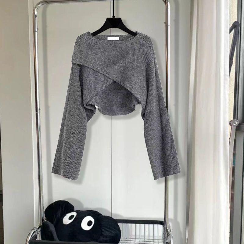 Product Introduction of 2024 Autumn and Winter Korean Slim Temperament Waist-Controlled Design Suspender Skirt Irregular Cross Sweater Youthful-Looking Two-Piece Set 5