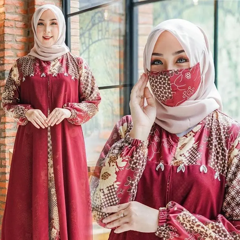 GRASIA GAMIS MAXI MOTIF / GAMIS TRENDY / GAMIS TERBARU cantik ceruti Fit Maroon Muslim Wanita 1