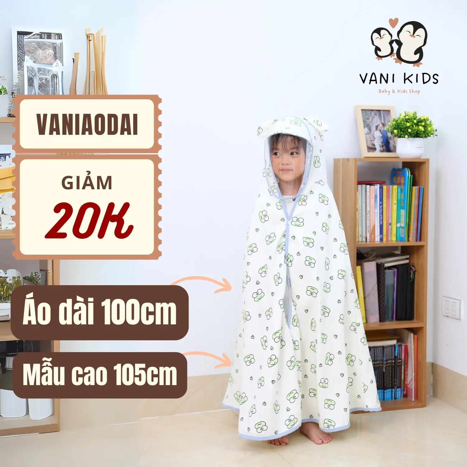 [ÁO DÀI 100CM] Áo choàng kèm tấm chắn, chống nắng, chắn gió cho bé VANI KIDS, chất liệu đũi gân áo  khoác áo choàng địu  cho bé
