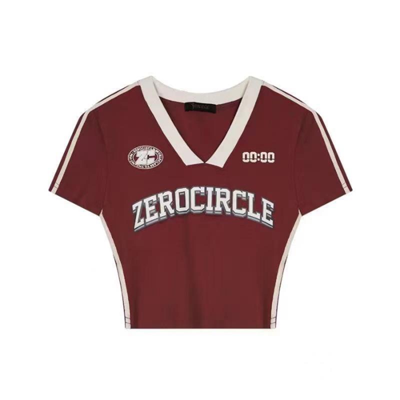 Product Introduction of American Retro Letter Print V-neck Short Sleeve T-shirt Women Y2K  Crop Top 27