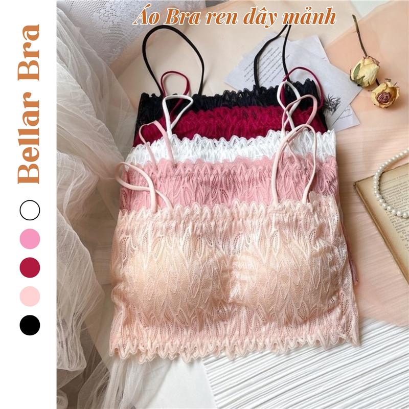 Áo Bra Ren 2 Lớp Bellar Bra -  Top Áo 2 Dây Có Mút Ngực Viền Ren Lượn Sóng Denim Nhung Ong Women Tua Rua B3371