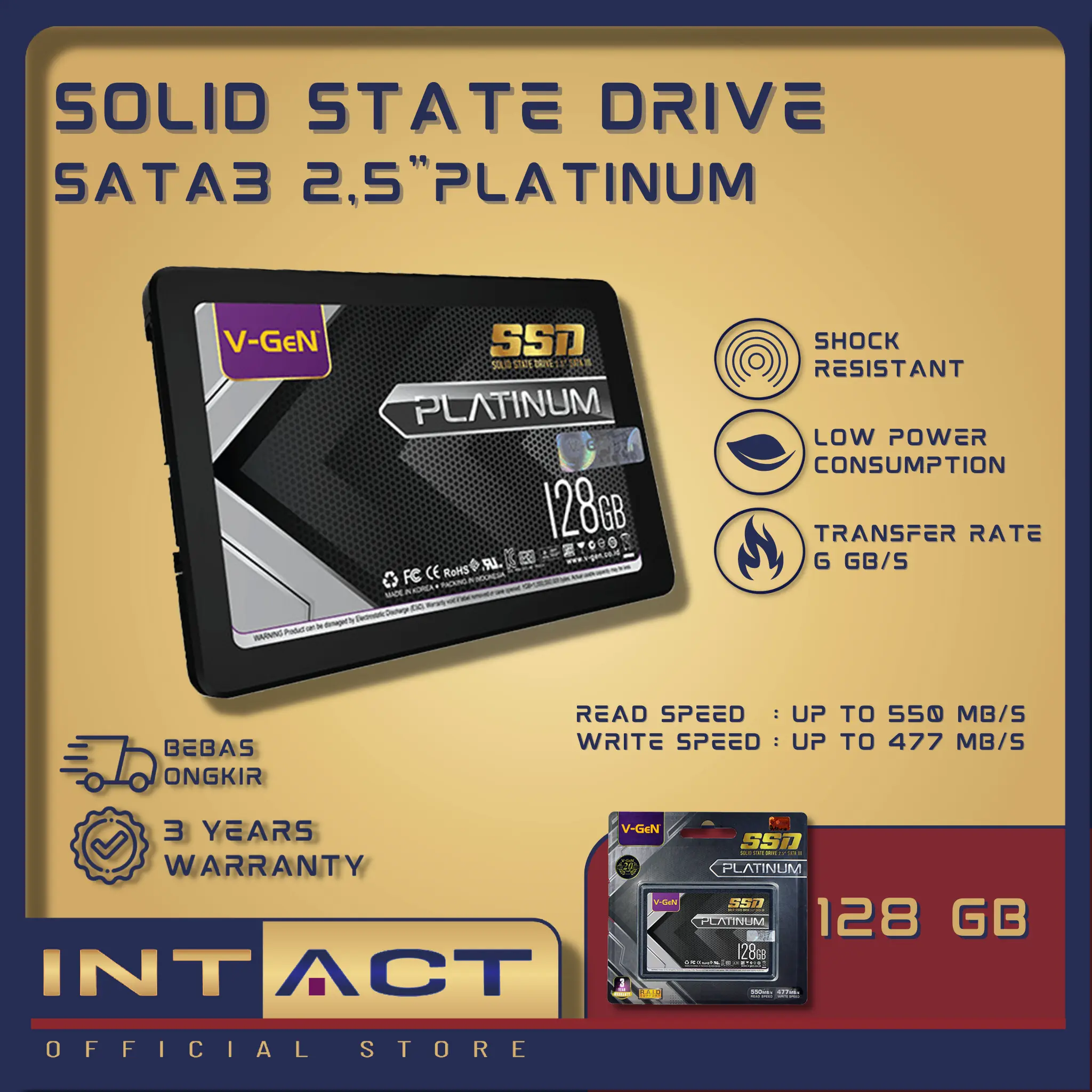 SSD V-GeN Platinum 128GB Rescue 128GB SATA 3 Solid State Drive 2.5" Inch VGEN SATA III