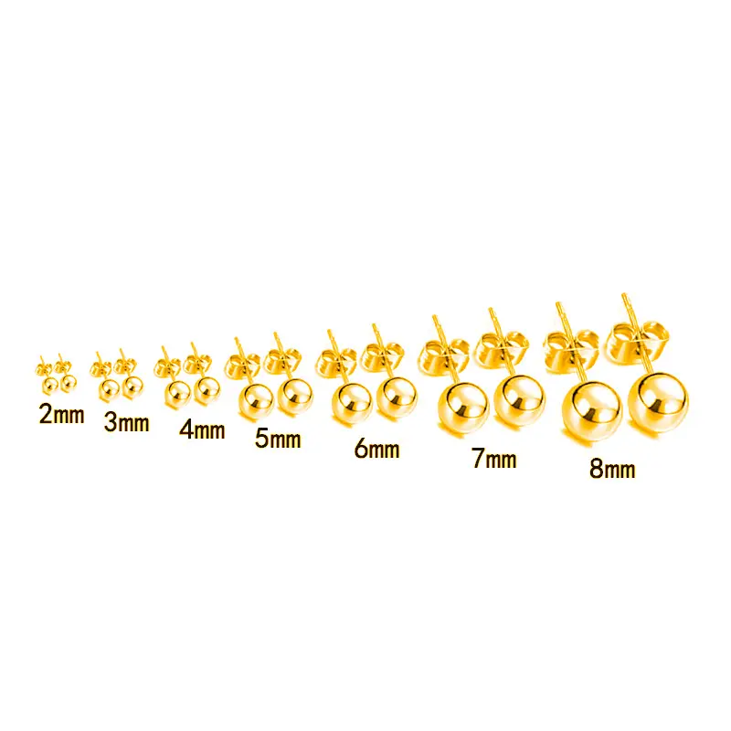 In Stock Hot Sale 316L Titanium Steel Round Bead Stud Earrings Stainless Steel Smooth Bead Earrings Unisex Accessories Ear Studs