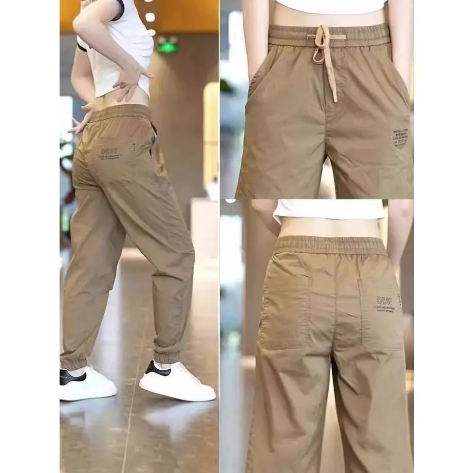 Ice Silk Cargo Pants for Women, Summer Thin Style, Outdoor Casual Jogger Pants, Versatile Slimming Elastic Sports Trousers