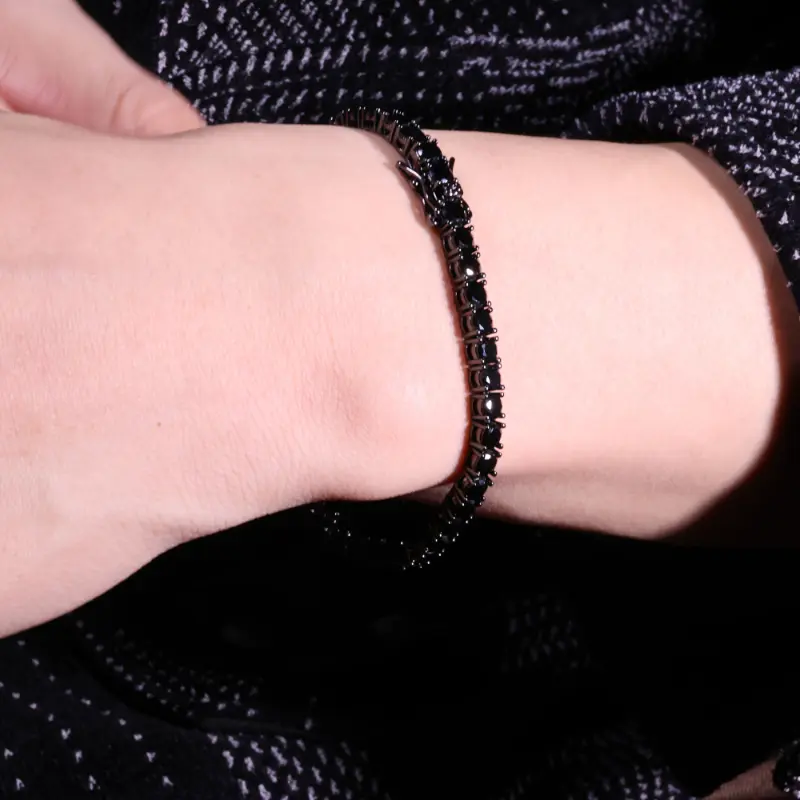 SummerSale| [4mm Black Tennis Hip Hop] ICEDCHICS 4mm Black Tennis Bracelet - Hip Hop Style, Synthetic Zirconia & Copper, Perfect for Daily Wear & Gifts, ICEDCHICS 4