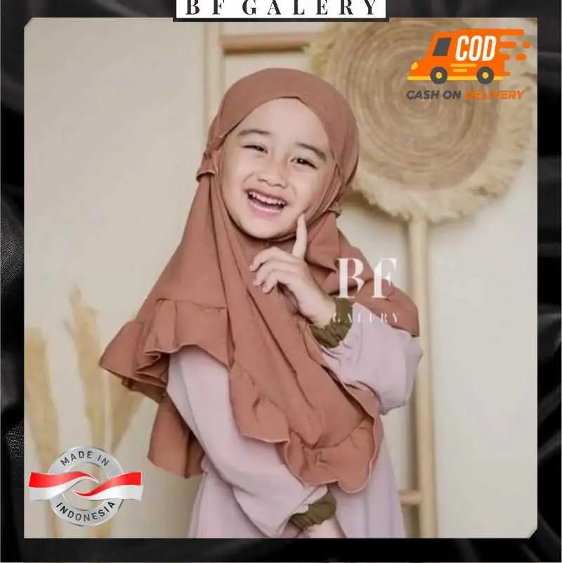 BFJ021 Jilbab Kity Anak Hijab Bergo Maryam Rempel Tali Kriwil Bahan Lembut Poliester JAKARTA