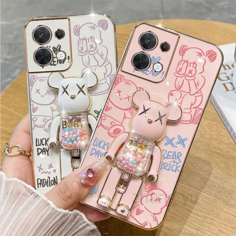 Casing Oppo Reno 8 5G Oppo Reno 8 Pro phone case TPU 3D candy bear bracket bracket phone case ultra thin electroplated soft case shock proof cover bumper phone case