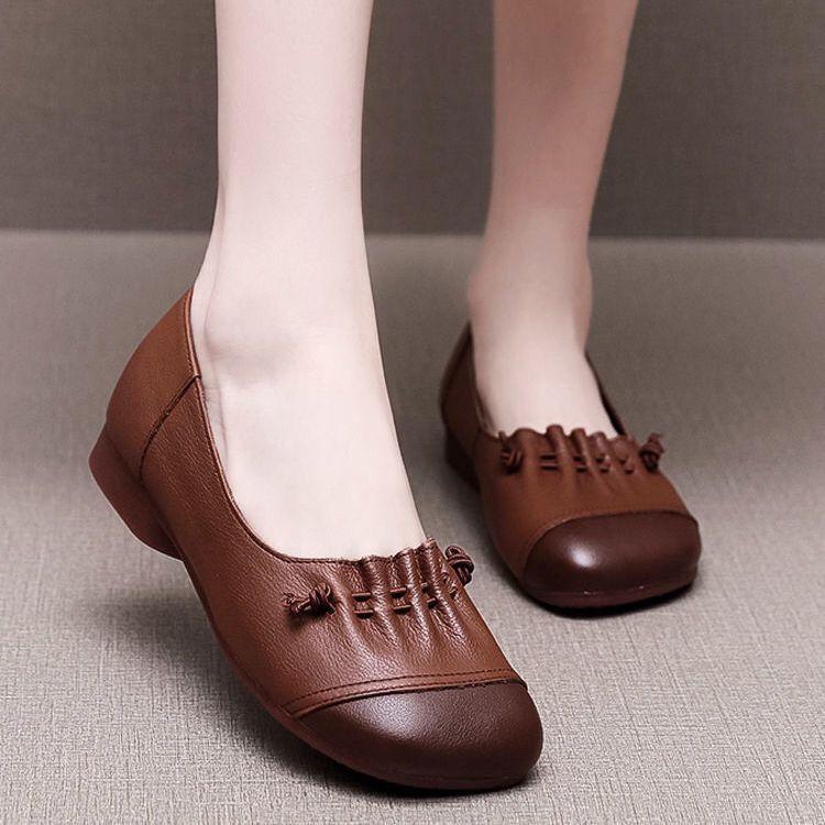Giày Cho Mẹ, Da Thật Mềm, Ngoại Cỡ (35-43), Giày Cao Gót Miệng Thấp 41, Phong Cách Cổ Điển Giày Nữ, Đế Bằng, Thường Ngày Và Thoải Mái, Có Cỡ 42 3