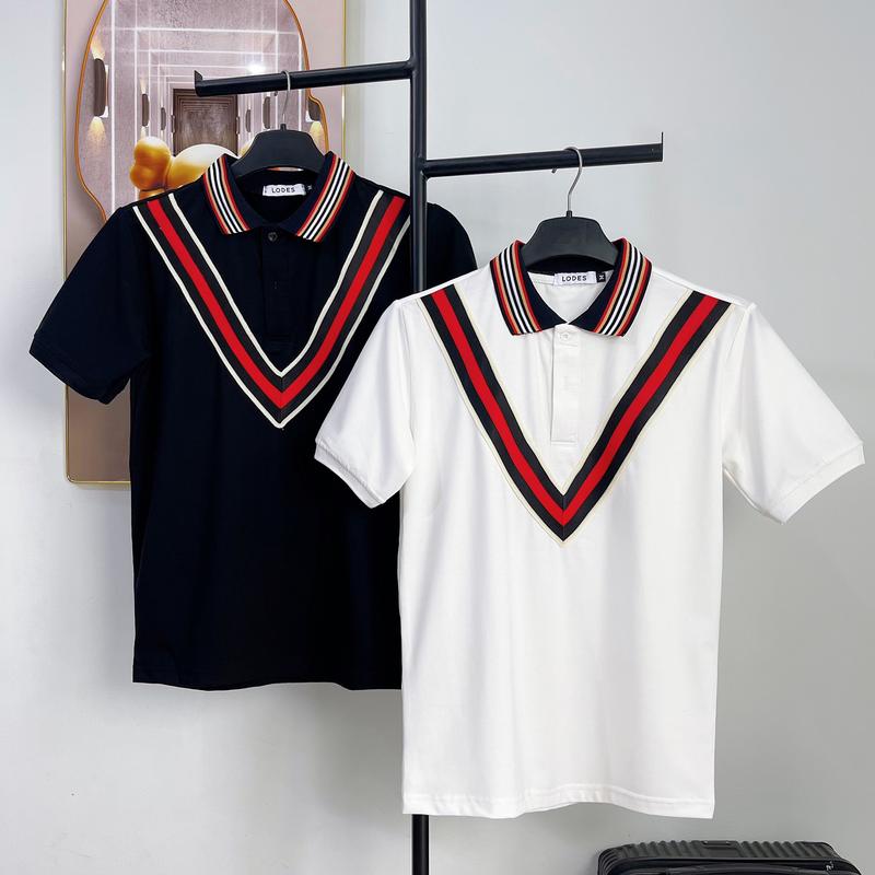 Áo Polo Nam Nữ Tay Ngắn Phối Viền Chữ V Đỏ phong cách boy phố Chất vải Thun cotton Co Dãn Dày Dặn TL BOUTIQUE