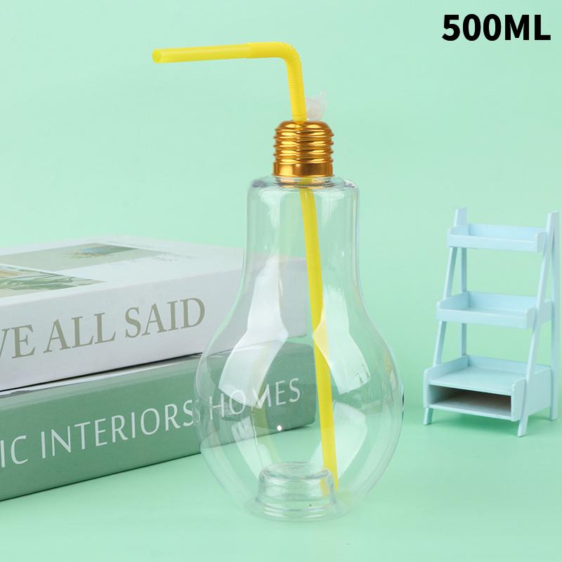 Product Introduction of 1Pc 200to500ml Creative Clear Artificial Fake Light Bulb Shaped Bottle Can Emit Light Drink Cup Juice Bottle Party Decor 36