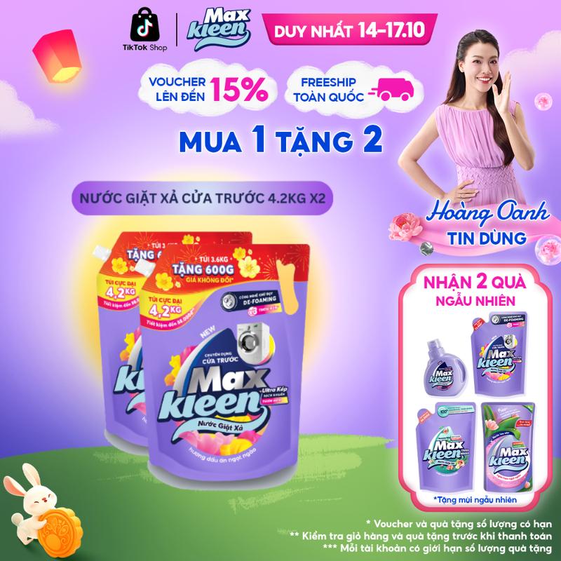 [TĂNG 600G DUNG TÍCH] Combo 2 Túi Nước Giặt Xả Làm Sạch MaxKleen Chuyên Dụng Cửa Trước Hương Dấu Ấn Ngọt Ngào 4.2kg