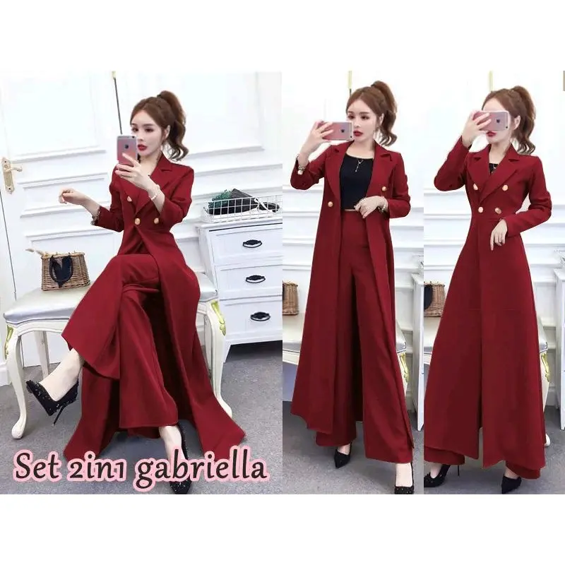 Set 2in1 Gabriella - Setelan Long Blazer Gaya Korea Terbaru - One Set Panjang Termurah - Baju Wanita Kerja Kantor