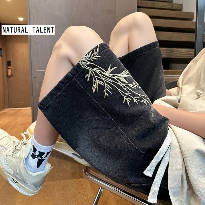 Embroidered Denim Shorts Men's Summer Thin New Chinese Style Breeches New Trendy Ruoshuai Fifth Pants Jeans Menswear Lingerie Trouser