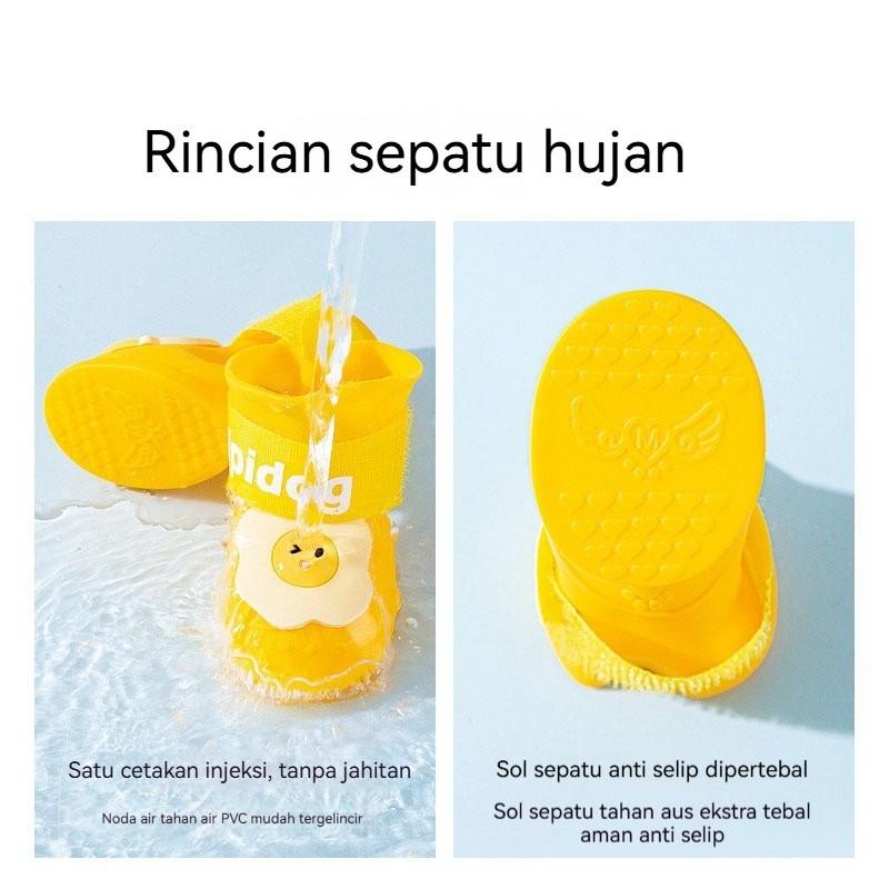 4 Pcs/Set Sepatu Bot Hujan Anjing Kartun Silikon Kucing Boots Tahan Air Anti Slip / Sepatu Untuk Hewan Peliharaan /  Kucing Boots Tebal Anti Slip Anti Ai