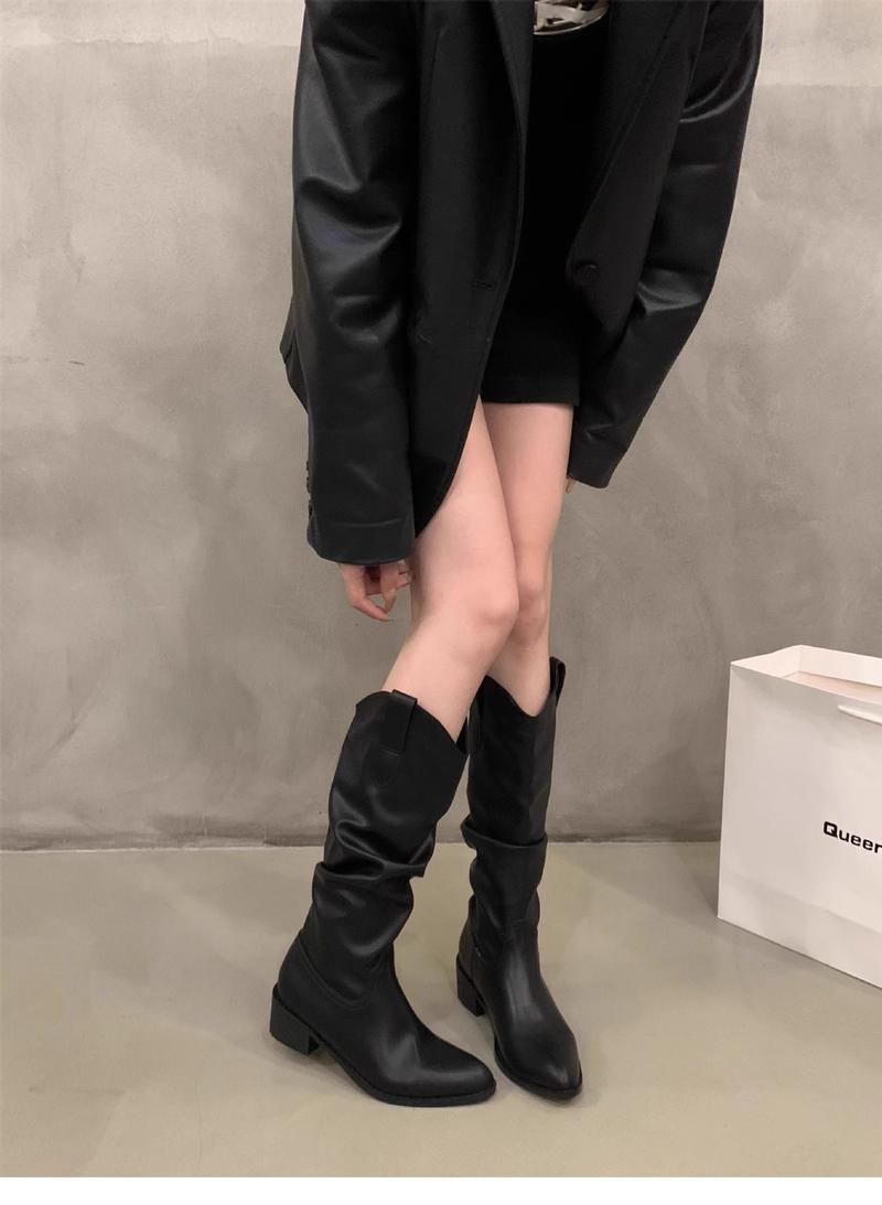Product Introduction of Bốt Cổ Thấp Gót Chunky, Phong Cách Cọc Cắt Chữ V Màu Nâu Cổ Điển Giày Nữ, Bốt Frye Denim Phương Tây Mũi Nhọn, Thích Hợp Cho Mùa Thu 2024 Shoes Boot Jean 42