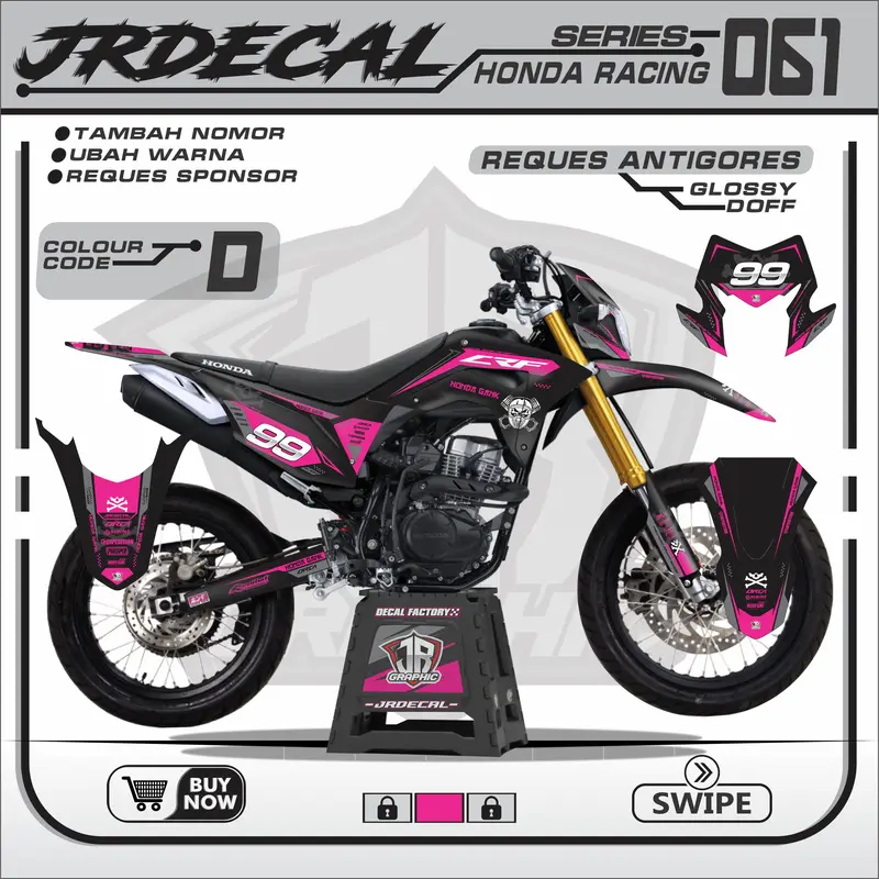 DECAL STIKER CRF 150L HITAM SUPERMOTO FULLBODY - DECAL STICKER CRF 150L CRFGANK HITAM  SIMPLE MINIMALIS KEREN TERBARU 061 Motor 4
