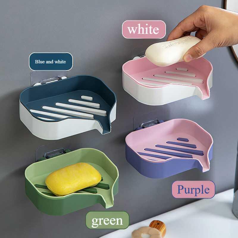 Double layered box perforated wall mounted water draining household bathroom soap non nail suction cup soap holder 4