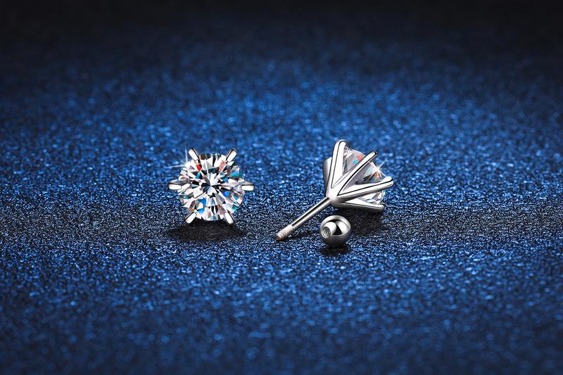 Product Introduction of S925 Silver Platinum - Plated Unisex Threaded Moissanite Earrings with Tiger - Claw & Six - Claw Setting, Sparkling & Durable 5
