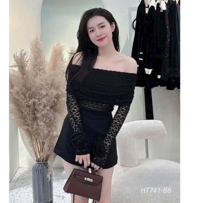 Áo trễ vai ren tay hoa hot _ Áo ren trễ vai tay đính hoa sang sịn 3