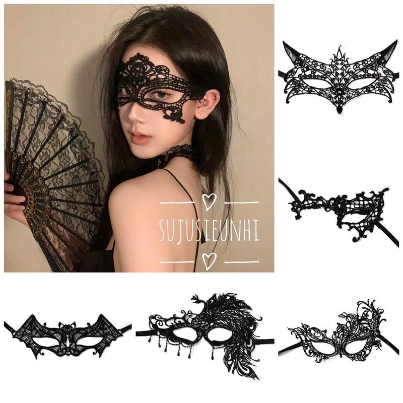 14 mẫu mặt nạ vải ren mỏng đủ hình hoá trang halloween quyến rũ có dây buộc chỉnh - khăn bịt che mắt cosplay