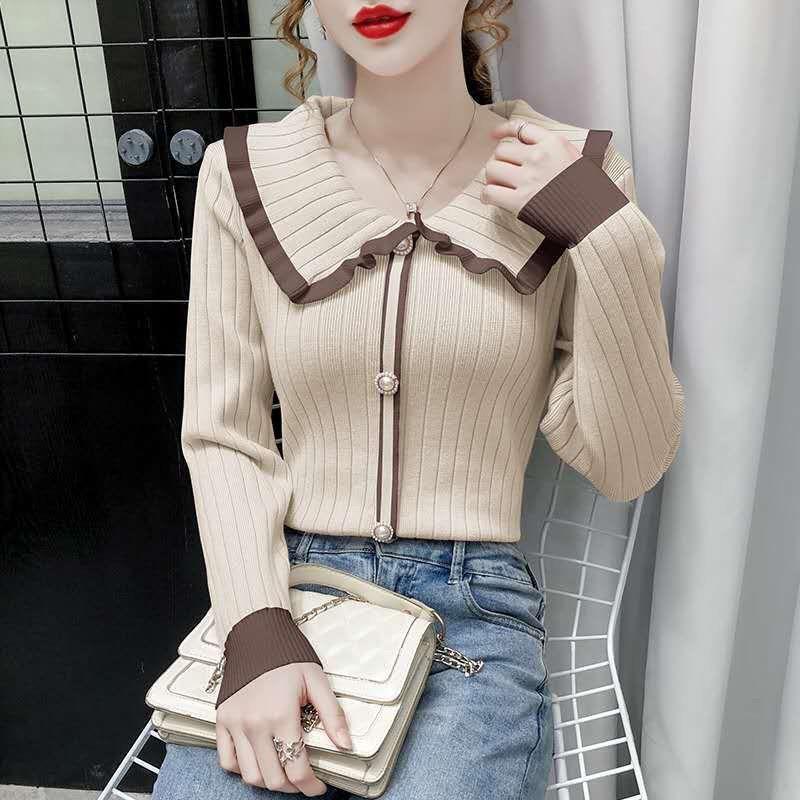 Product Introduction of Áo Len Mặc Trong, Hàng Mới Về 2024, Phong Cách Phương Tây, Dáng Ôm, Thời Trang, Dễ Phối Đồ, Vừa Vặn Thư Giãn, Cổ Búp Bê, Đồ Len, Áo Nữ 2