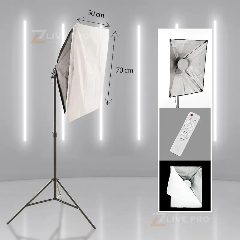Bộ đèn trợ sáng studio chụp ảnh, quay phim, Livestream, quay phim chuyên nghiệp, Đèn Softbox chữ nhật hắt sáng 3 chế độ màu chuẩn studio, công suất 100W 7