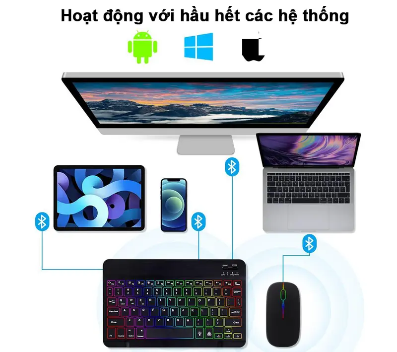 【GOOJODOQ*Linhan】 10 Inch Bluetooth Bàn phím chuột / Bàn phím máy tính xách tay có đèn LED không hỗ trợ chơi game trên điện thoại 3