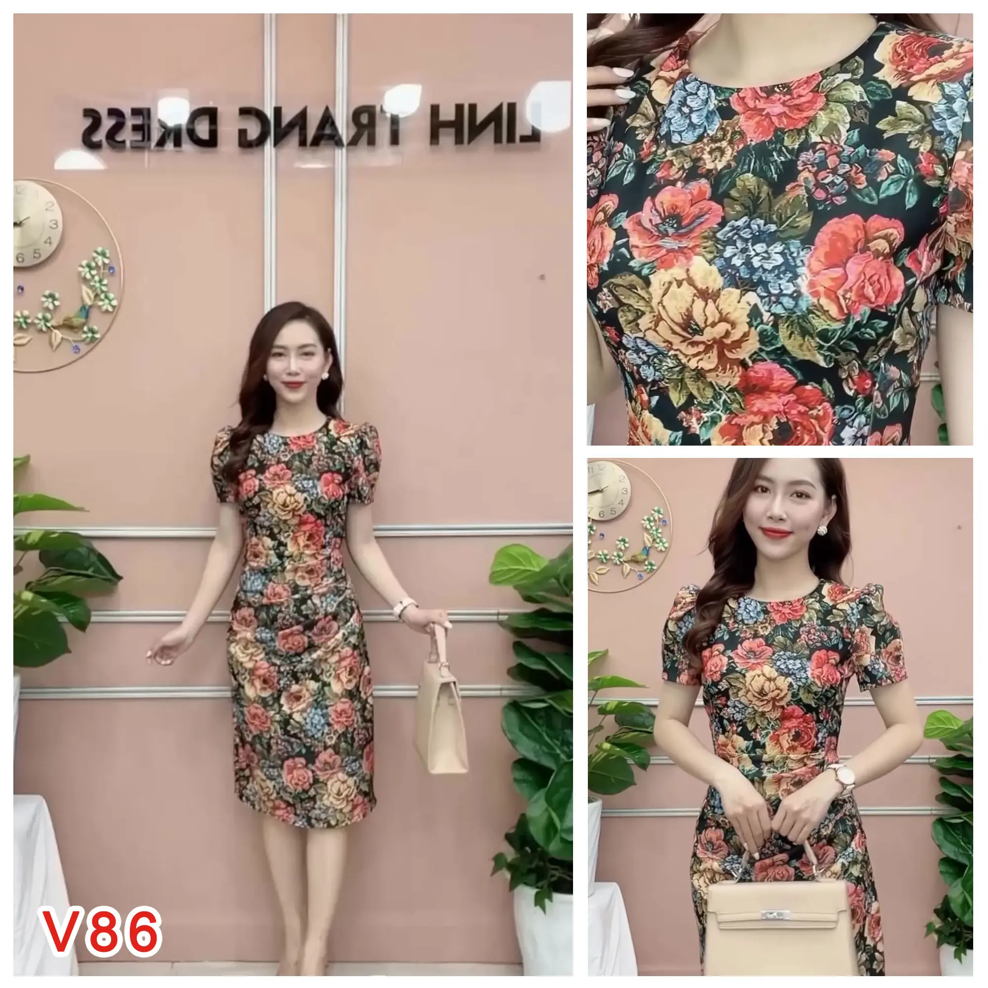 ĐẦM THIẾT KẾ #V86 HOA - THANH LỊCH - SANG TRỌNG - XẾP LY EO CAO