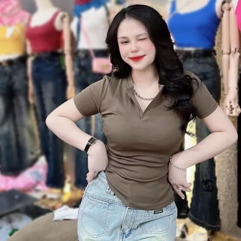 B02 Áo thun nữ tay ngắn cổ trụ tàu ôm body size dưới 53kg