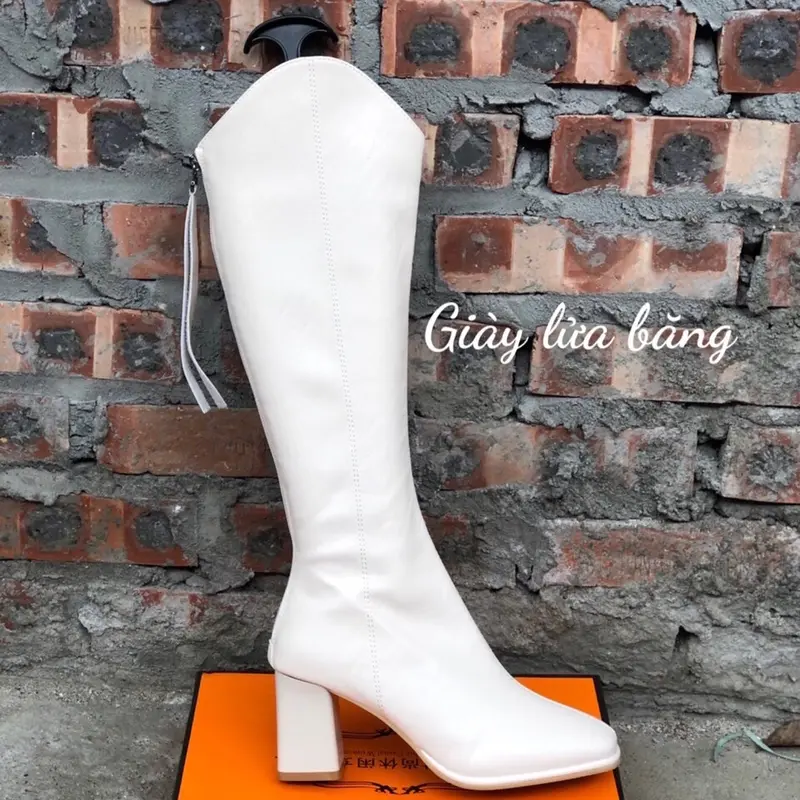 Boot đùi nữ cổ V gót cao 7P chất da mềm A58_611 GiàY Shoes Bốt bố t 5