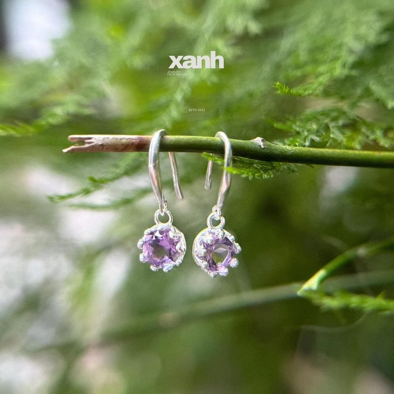 Khuyên tai móc hoa Tử Đằng đá đa sắc thiên nhiên Topaz Citrine Garnet Amethyst Peridot ngũ hành 5 mệnh phong thủy may mắn lấp lánh xinh đẹp - Xanh Jewelry Voi Hoa đá garnet đỏ Voan 1