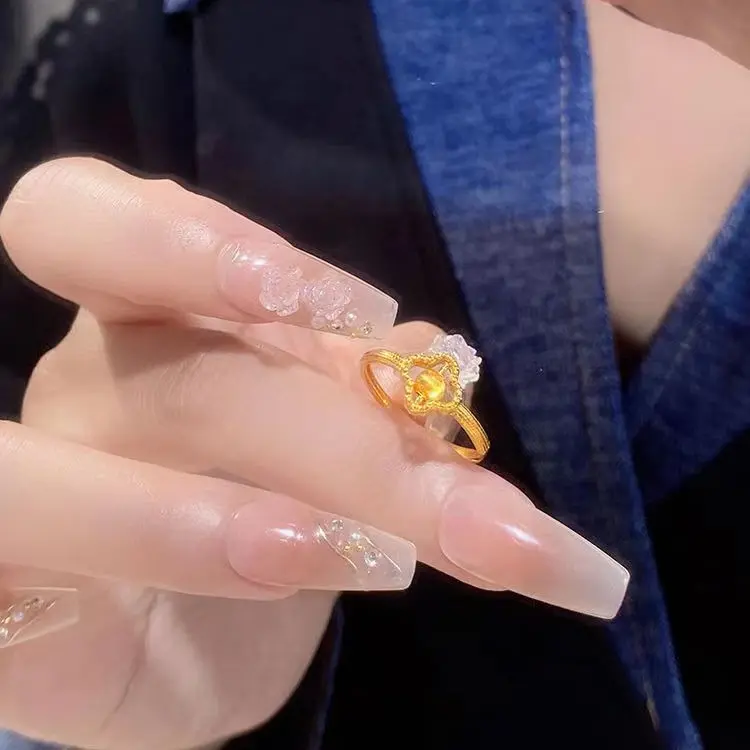 Nhẫn Cỏ Bốn Lá, Nhẫn Nữ, Thời Trang, Làm Bằng Đồng Thau, mạ vàng, Quà Tặng Cho Bạn Gái, SS24 4