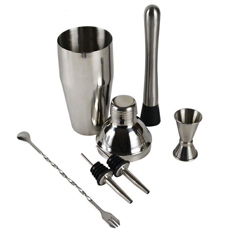 Cocktail stainless steel 6-piece set, cocktail mixer, bar utensils, shaker, and wine glasses 1