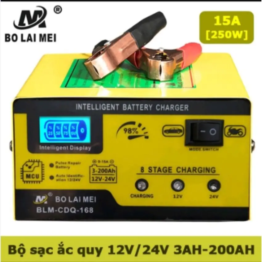 Sạc ắc quy 12v/24v 3ah-200ah sạc bình ôtô xe tải thông minh , chống ngược cực tự động ngắt khi đầy, sac acquy 12v sạc ô tô xe máy