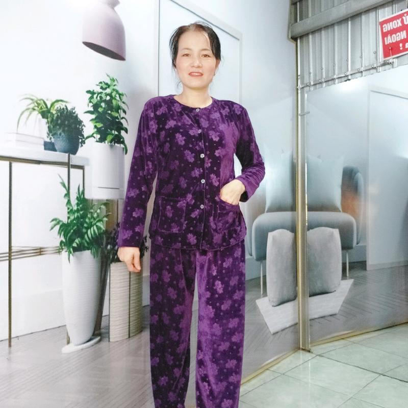 Bộ Nhung Bà Già Dài Tay Thu Đông Cho Bà Và Mẹ - Chất Liệu Nhựng In Bông Mềm - Voi, Áo Nữ Women