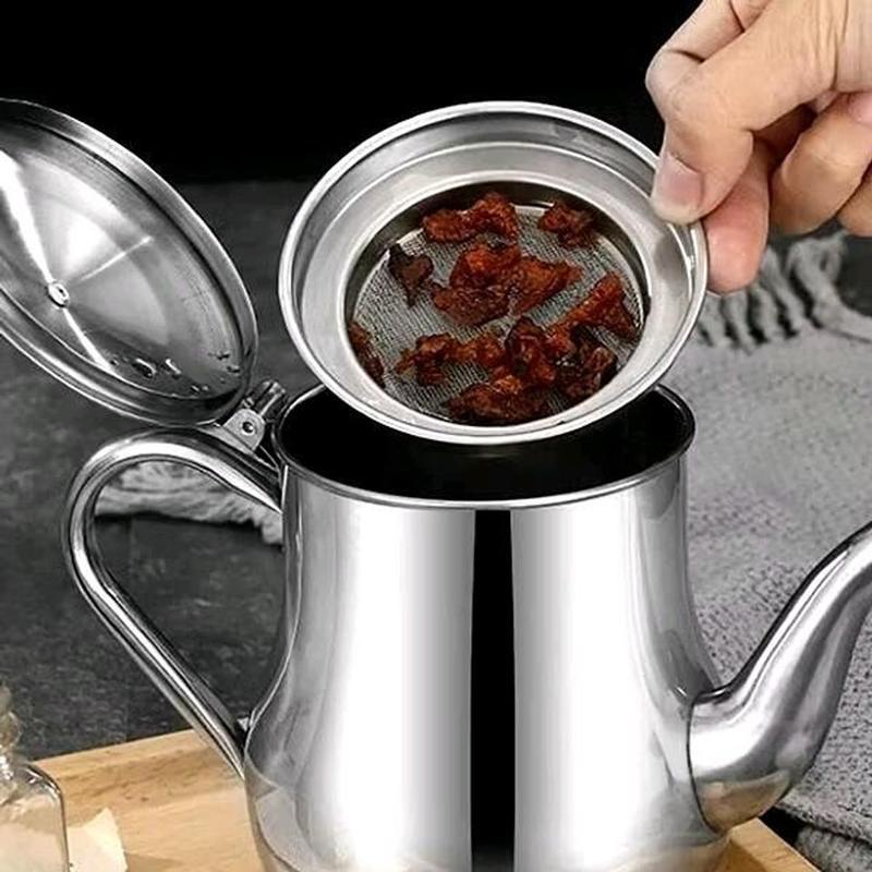 Bình lọc dầu Inox 800ml lọc dầu thừa sau chế biến, Ấm lọc dầu ,chiết dầu mỡ kèm khay lọc tiện lợi 2